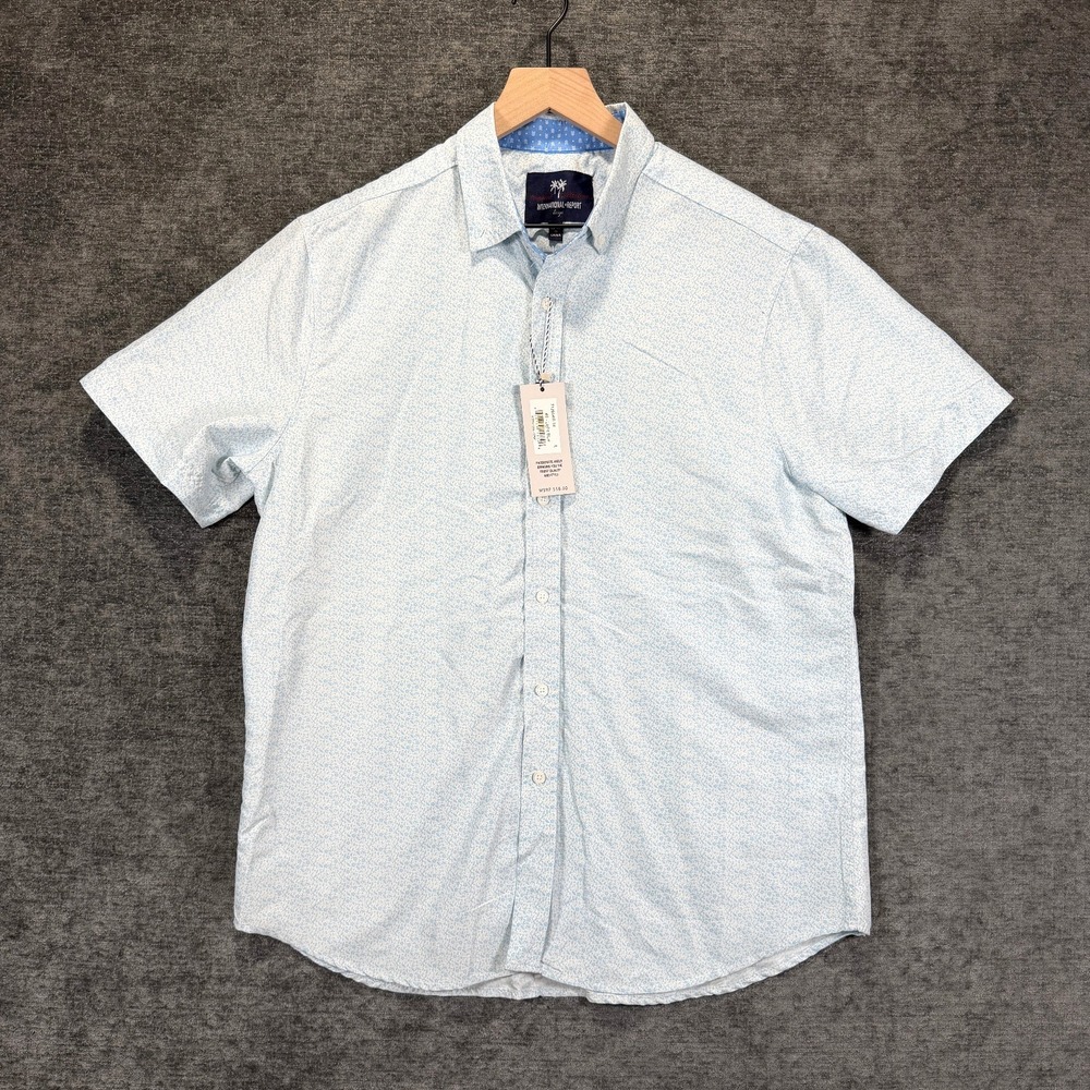 International Report Tropical Collection Button Shirt Light Blue Slim Fit Large